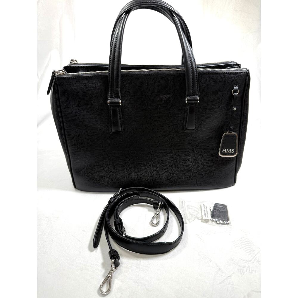 Tumi Black Leather work laptop briefcase tote monogram replaceable